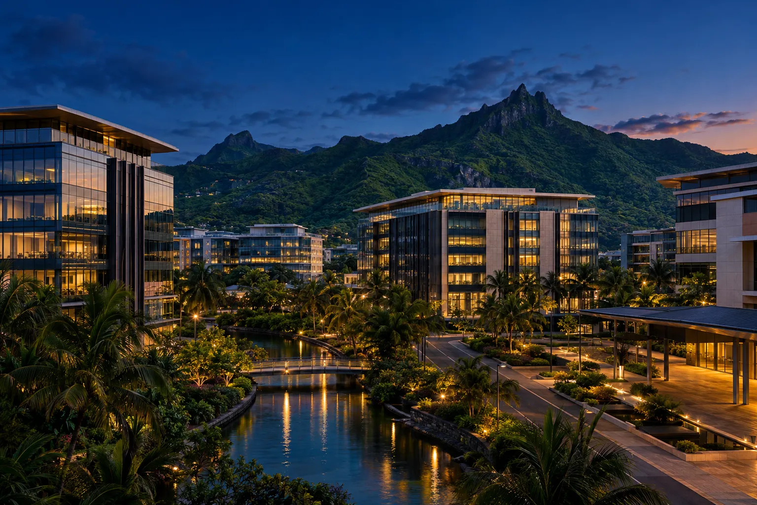 Ebene CyberCity at dusk
