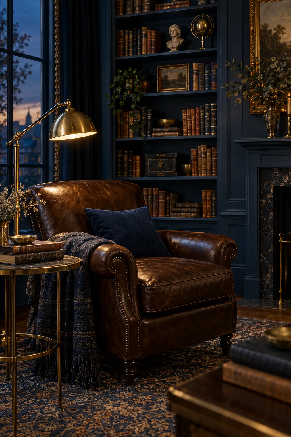 A private library at evening
